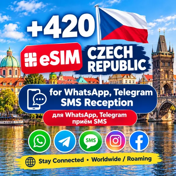 🇨🇿 Czech Republic  eSIM +420 Phone Number for Incoming SMS Reception