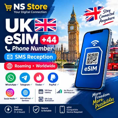 United Kingdom eSIM +44 UK Phone Number for SMS Reception  - Instant Delivery