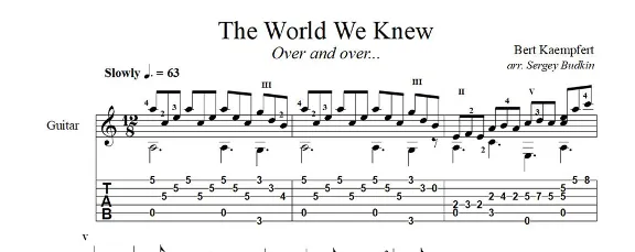 Guitar sheet music for "The World We Knew (Over and Over)"