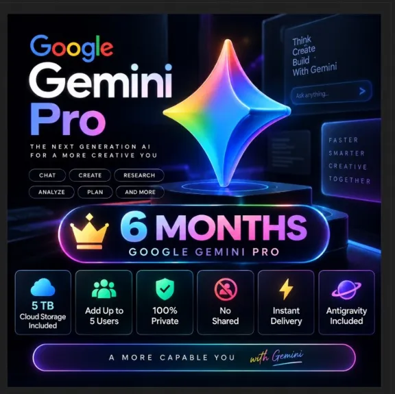 Antigravity + Google Gemini Pro — 6 месяцев | Облачное хранилище 5 ТБ | До 5 пользов
