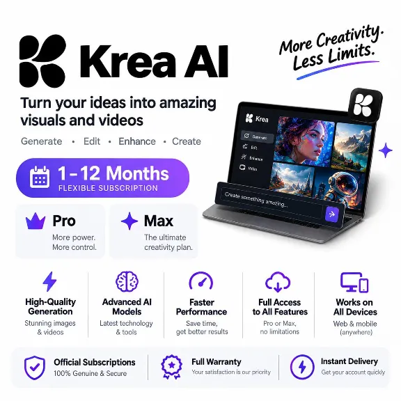Krea AI — подписка на 1–12 месяцев (Pro/Max) / Официальная подписка / Полная гарантия