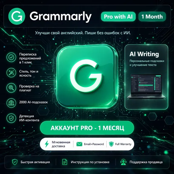 Grammarly Pro + AI | 1 Month | Email + Password | Full Warranty