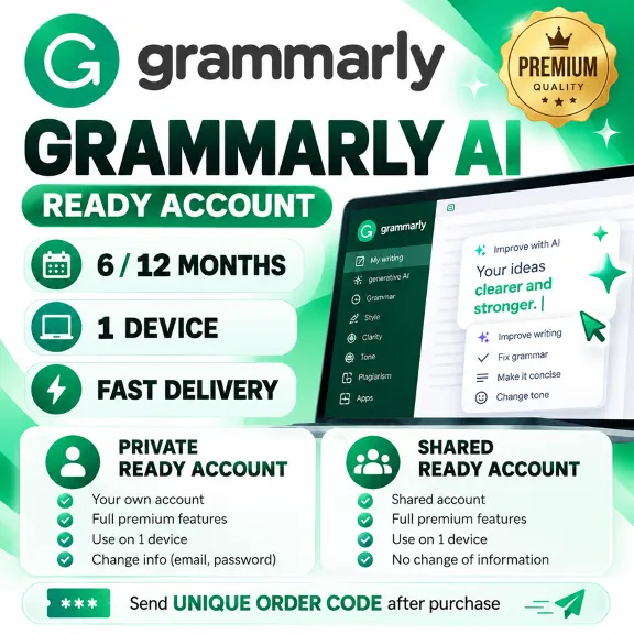 Grammarly Pro | 1/6/12 Months | Upgrade / Ready Account | Fast Delivery