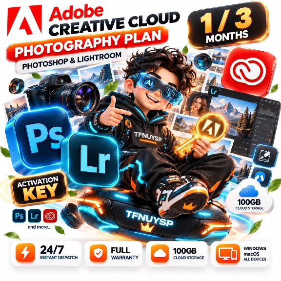 Adobe CC Photography Plan Key | Photoshop & Lightroom | 1/3 Months | Instant