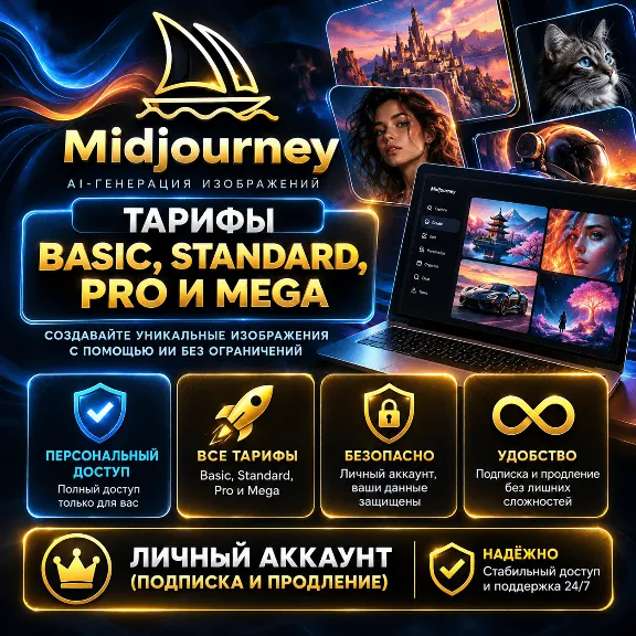 [АВТО 24/7] Midjourney — Тарифы Basic, Standard, Pro и Mega | Подписка на 1 месяц