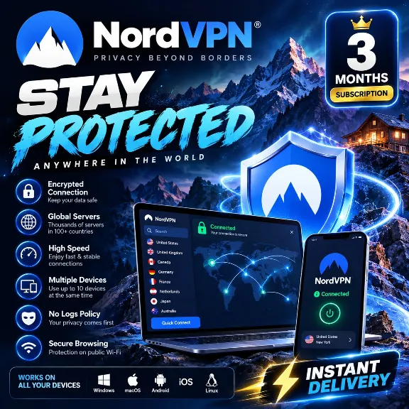 ▶️ NordVPN 3 Months Premium |  Activation Link | AUTOMATIC Delivered