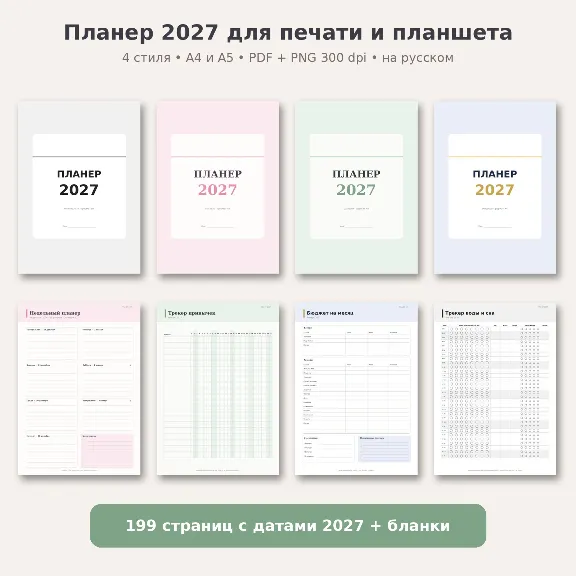 Купить Планер 2027 и ежедневник для печати PDF A4 A5: недельный, трекер ...